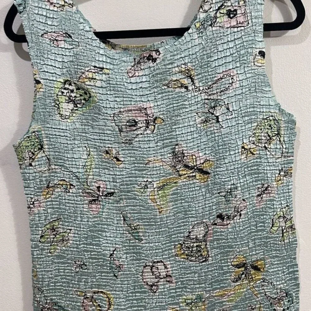 CASUAL CORNER ANNEX Women Stretch Crinkle Blue Floral Tank Top Sleeveless SZ XL - Picture 2 of 5